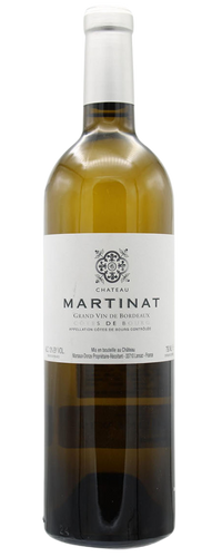 Une bouteille de vin blanc portant l'étiquette "Château Martinat, Grand Vin de Bordeaux".