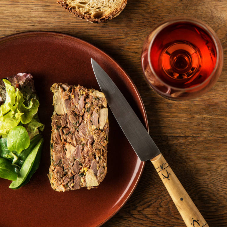 Duck Terrine (confit duck legs, duck breast fillets marinated in armagnac, foie gras)