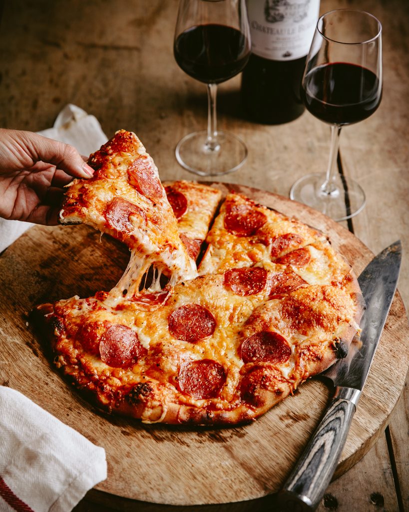 pizza pepperoni bordeaux wine