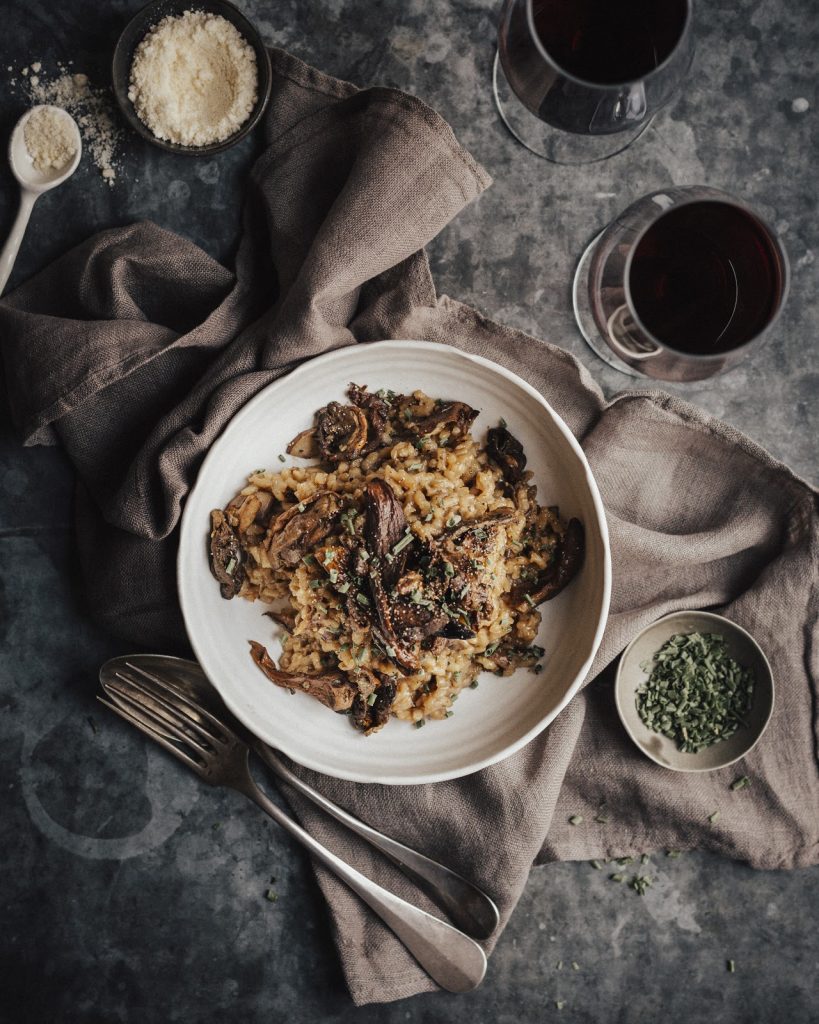 risotto mushroom red bordeaux wine