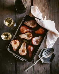 Baked maple pears bordeaux wine