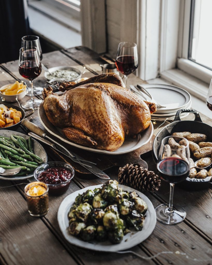 cristmas dinner meal bordeaux wine turkey