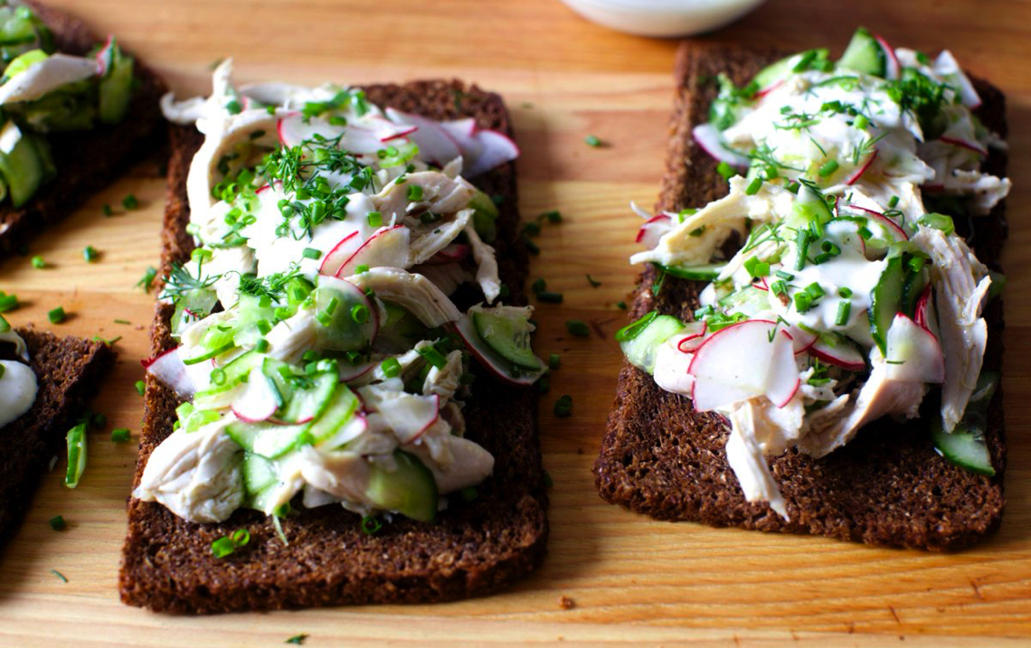 Spring chicken salad toasts by Smitten Kitchen