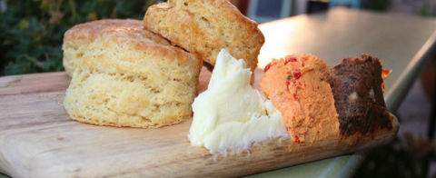 Chef Govind Armstrong’s Buttermilk Biscuits with Bacon Jam and Pimento Cheese