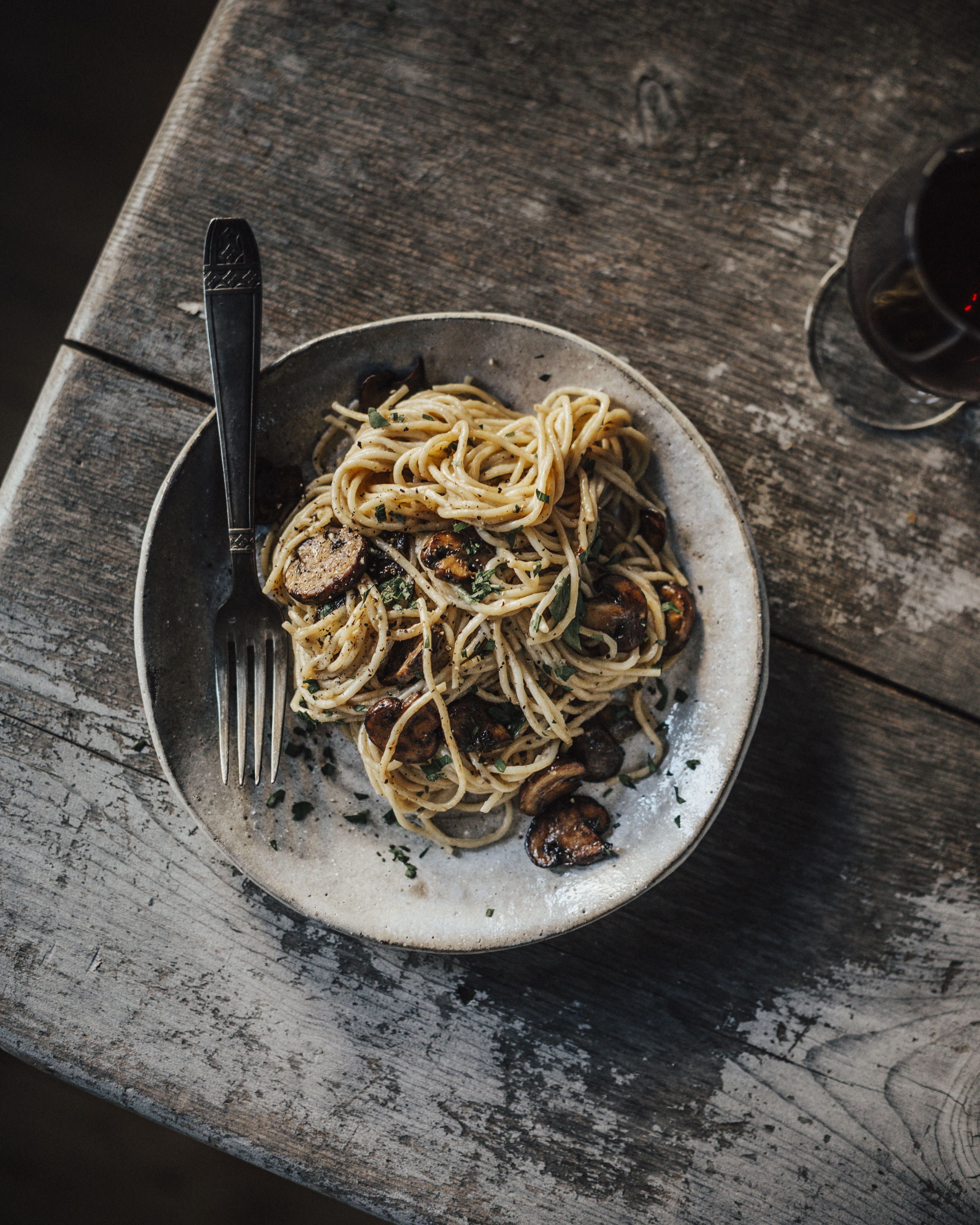 saucisson champignons spaghetti